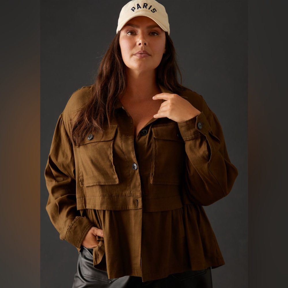 Anthropologie Maeve Flounced utility shirt jacket